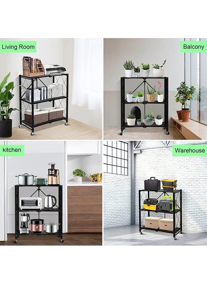 Folding Crevice Racks, Large-Capacity 3-Layer Detachable Storage Racks, Multi-Purpose Kitchen Microwave Oven Racks, Household Installation-Free Storage Racks, Black - Image 4
