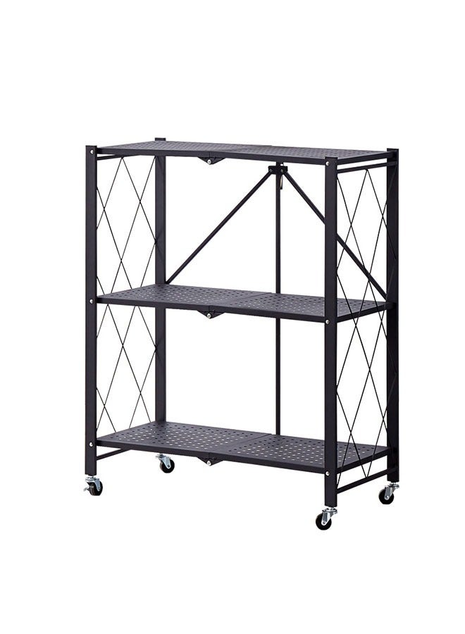 Folding Crevice Racks, Large-Capacity 3-Layer Detachable Storage Racks, Multi-Purpose Kitchen Microwave Oven Racks, Household Installation-Free Storage Racks, Black - Image 1