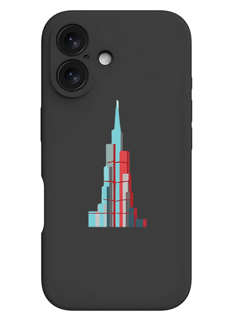 Theodor Protective Slim Fit Case Liquid Silicone Cover with Full Body Protection Anti-Scratch Shockproof Case For Apple iPhone 17 (Black) Burj Khalifa - Image 1