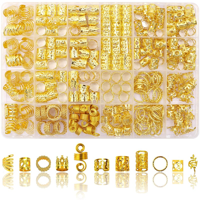 SVNMU 280 Pcs Gold Hair Jewelry for Braids Dreadlock Locs Metal Hair Clips Accessories for Women,Adjustable Hair Cuff Coils Rings Charms Braiding Decoration - Image 1