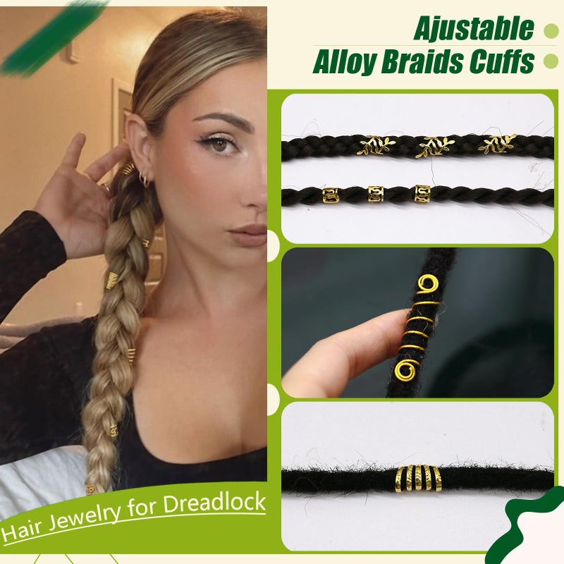 SVNMU 280 Pcs Gold Hair Jewelry for Braids Dreadlock Locs Metal Hair Clips Accessories for Women,Adjustable Hair Cuff Coils Rings Charms Braiding Decoration - Image 4