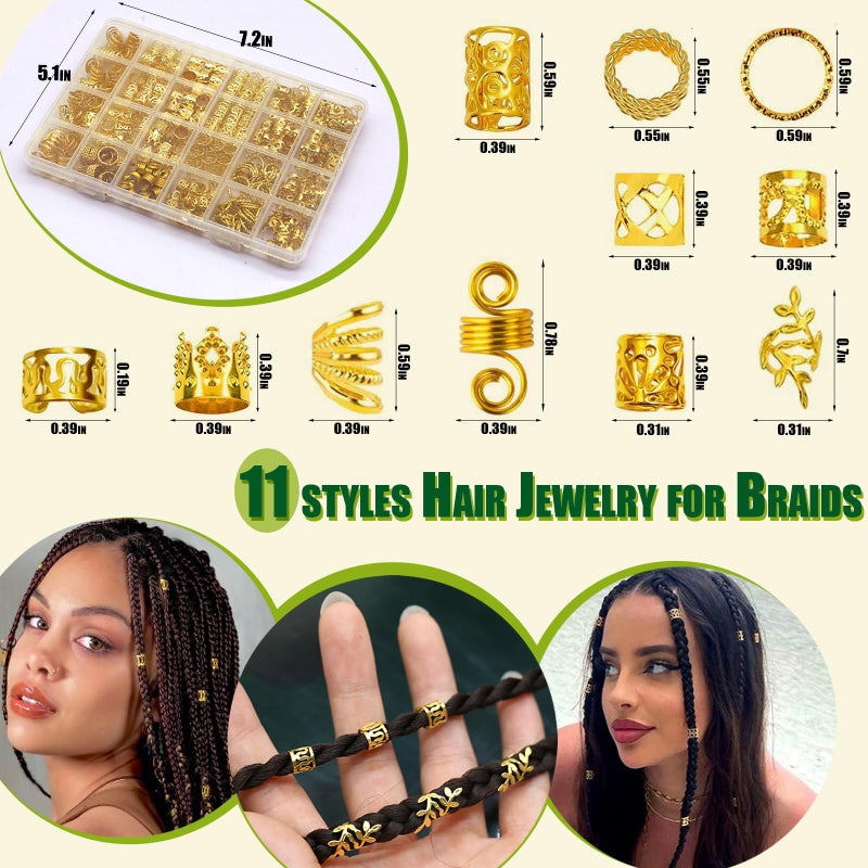 SVNMU 280 Pcs Gold Hair Jewelry for Braids Dreadlock Locs Metal Hair Clips Accessories for Women,Adjustable Hair Cuff Coils Rings Charms Braiding Decoration - Image 2