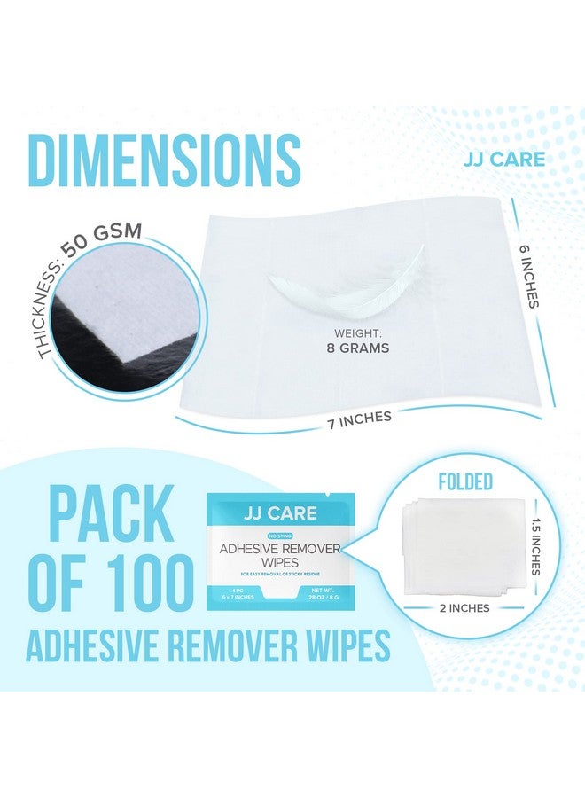JJ CARE JJ CARE Adhesive Remover Wipes (Pack of 100) 6”x7” Large Stoma Wipe, Individually Packed No Sting Medical Adhesive Remover for Skin, Ostomy, Stoma, Colostomy Devices and Dressings  - Image 2