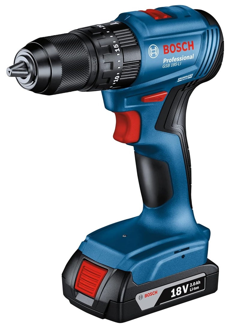BOSCH Professional GSB 185-LI 18V Cordless Impact Drill (2x2.0 Ah, GAL 18V-20, 23 pcs Accessories)  - Image 1