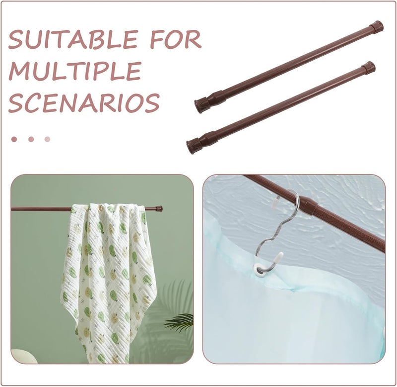 Toyvian 2pcs No-drill Tension Curtain Rods 1.3cm Diameter Adjustable Hanging Rods Wood Grain Finish Clothing Drying and Bathroom Window Use - Image 3