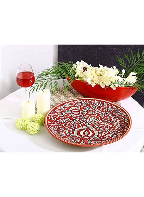 Caffeine Caffeine Ceramic Handmade Stonware Red Mughal Dinner Plate 10" inch Single Plate for Dinner (Microsafe & Dishwasher Safe)  - Image 1
