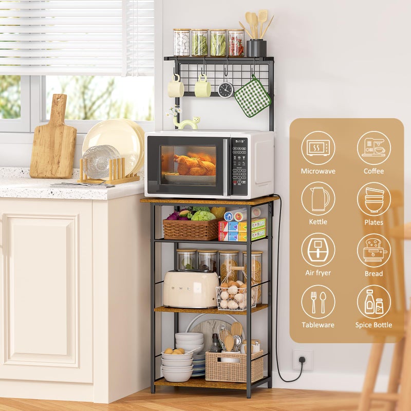 DAOUTIME 5 Tier Coffee Bar Station, Kitchen Stand with 4 S-Shaped Hooks, Farmhouse Corner Coffee Bar Cabinet for Small Spaces, Bakers Rack for Kitchen, Entryway, Living Room, 13.43"D x 18.93"W x 53.31"H - Image 5
