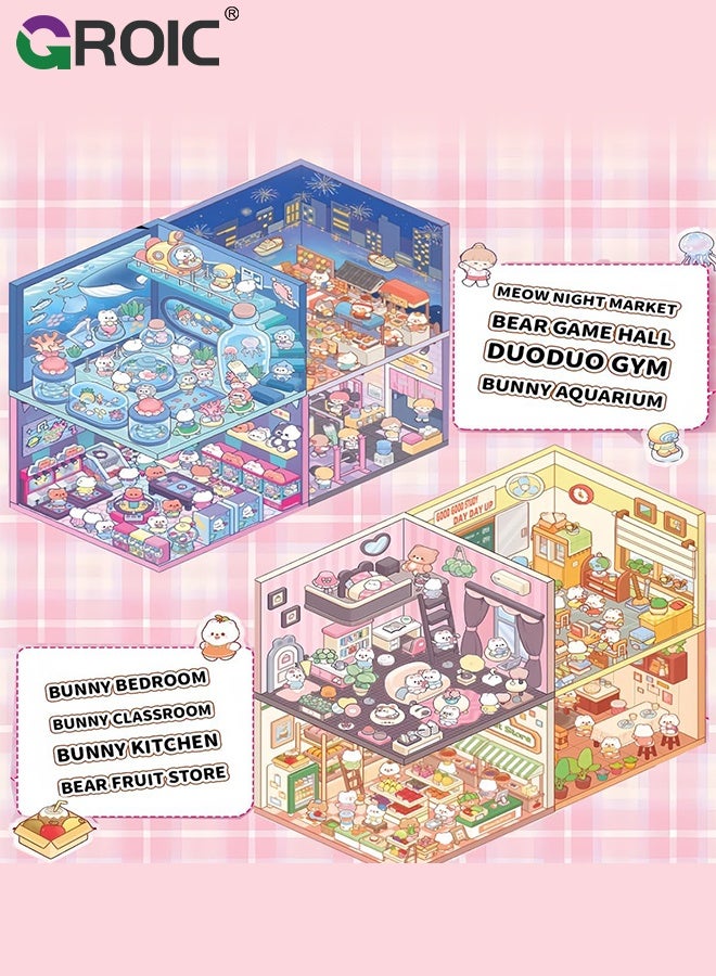 GROIC 20 Sets 3D Sticker Scene, Miniature Scene Sticker Book for kids & Adults, Rich Collection of 3D Space Stickers and Storage Spiral Notebook, Reusable, Waterproof for Relief Stress - Image 2