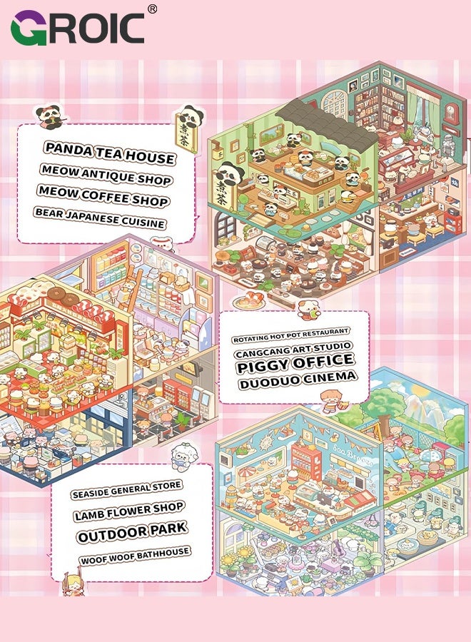 GROIC 20 Sets 3D Sticker Scene, Miniature Scene Sticker Book for kids & Adults, Rich Collection of 3D Space Stickers and Storage Spiral Notebook, Reusable, Waterproof for Relief Stress - Image 3