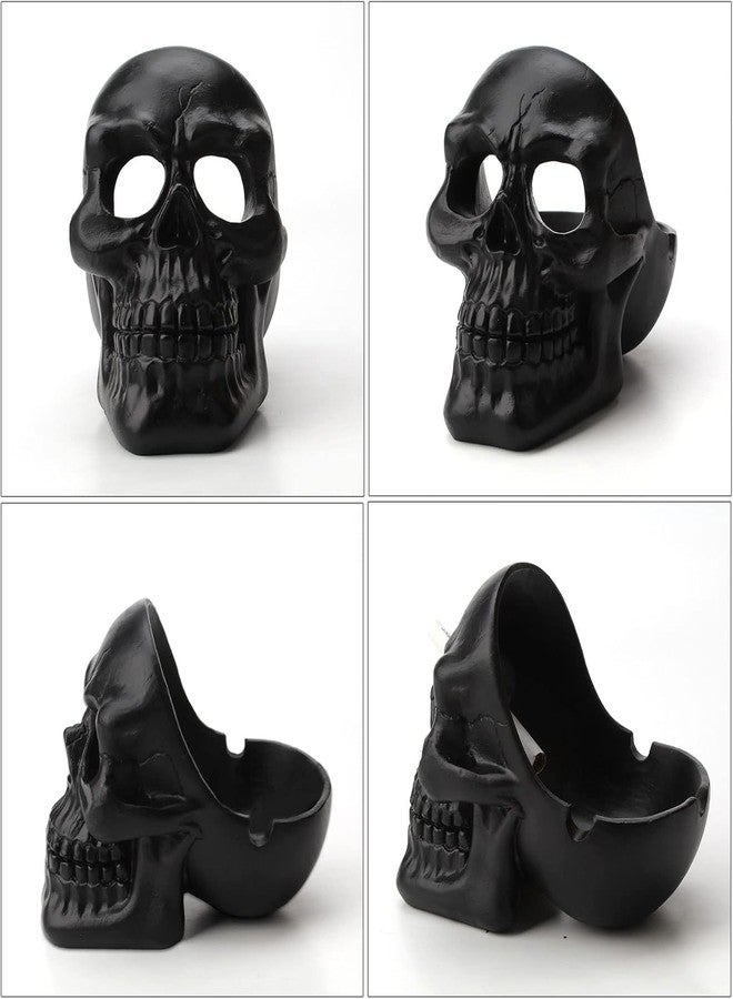 Dequera Resin Human Skull Ashtray Home Ornaments for Scary Halloween Decorations, Decorative Skulls, Skeletons Figurines for Bar Accessories, Smoking Room Decor for Smokers (Black) - Image 3