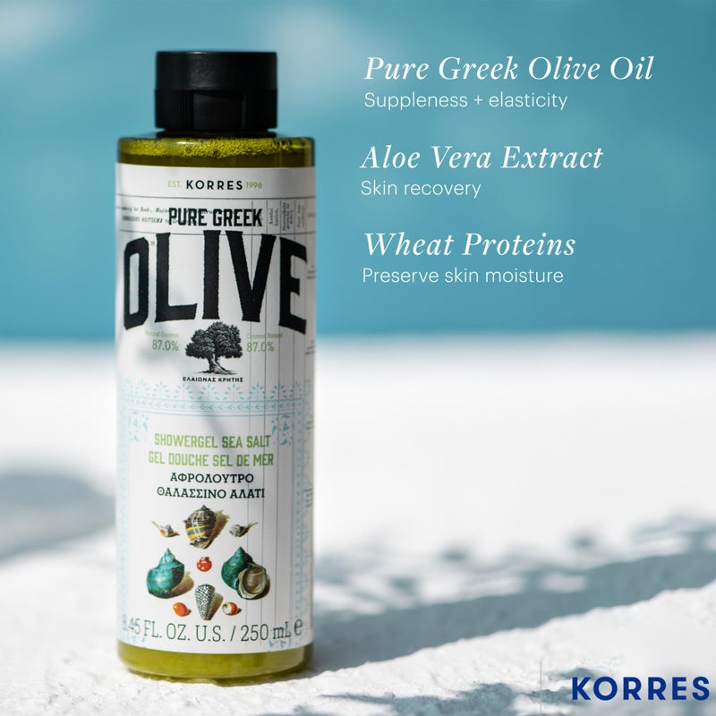 KORRES Olive Oil Shower Gel for Dry Skin, Moisturizing Body Wash Cleanser Made with Pure Greek Olive Oil, Hydrating and Nourishing Bath Soap for Smooth, Supple Skin, Sea Salt Scented, 8.45 fl oz - Image 5