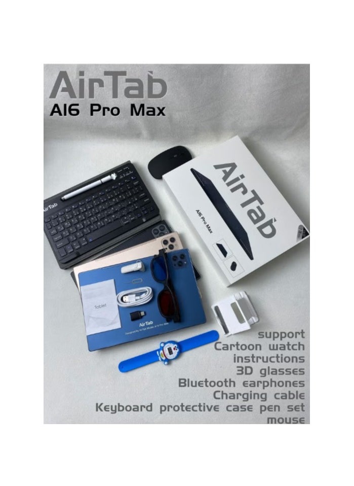 AirTab - 10.1 -Inch Smart Tablet A16 PRO MAX Android 13 Tablet With 1TB Storage and 16GB RAM Quad Core Wi-Fi LTE Dual Sim with Touch Pen and Keyboard - Gold - Image 1