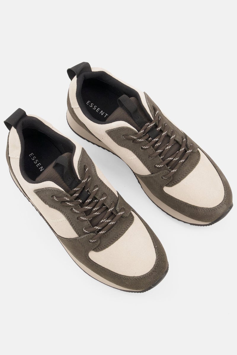 Tchibo أحذية رياضية كاجوال جلدية مزودة بأربطة للنساء، زيتوني - Image 4