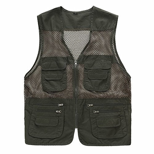 Rizanee Unisex Mesh Breathable Fishing Vest, Multi-Pockets Photography Travel Hiking Waistcoat Jacket (Army Green, US M - TAG XL) - Image 1