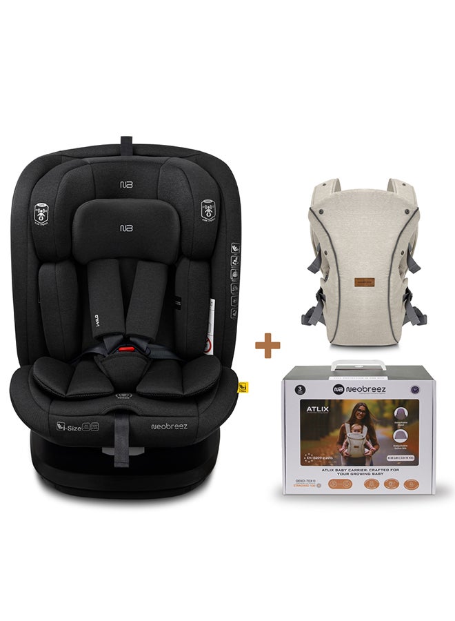 neobreez Baby Car Seat from 0-12Yrs, 0-36Kg and Adjustable Wrap Baby Carrier for Newborns To Toddler 8-33lbs, 3-15kg, Baby Travel Essentials - Image 1