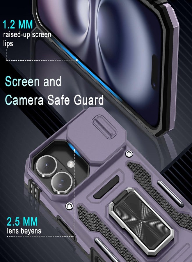 DEERLAMN Case for iPhone 16 with Slide Camera Cover+Screen Protector (2 Packs), Rotated Ring Kickstand Military Grade Shockproof Protective Cover-Deep Purple - Image 5