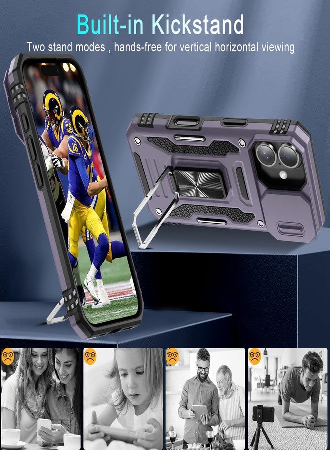 DEERLAMN Case for iPhone 16 with Slide Camera Cover+Screen Protector (2 Packs), Rotated Ring Kickstand Military Grade Shockproof Protective Cover-Deep Purple - Image 4
