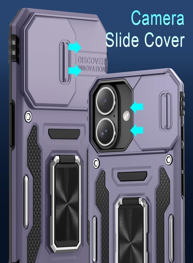 DEERLAMN Case for iPhone 16 with Slide Camera Cover+Screen Protector (2 Packs), Rotated Ring Kickstand Military Grade Shockproof Protective Cover-Deep Purple - Image 2