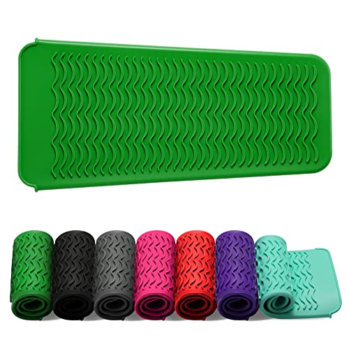 ZAXOP Heat Resistant Silicone Mat Pouch for Curling Irons & Flat Irons, 2-in-1 Travel Case & Cooling Pad for Hot Tools, Anti-Slip Countertop Protector, Pack Instantly Without Waiting to Cool(Green) - Image 1