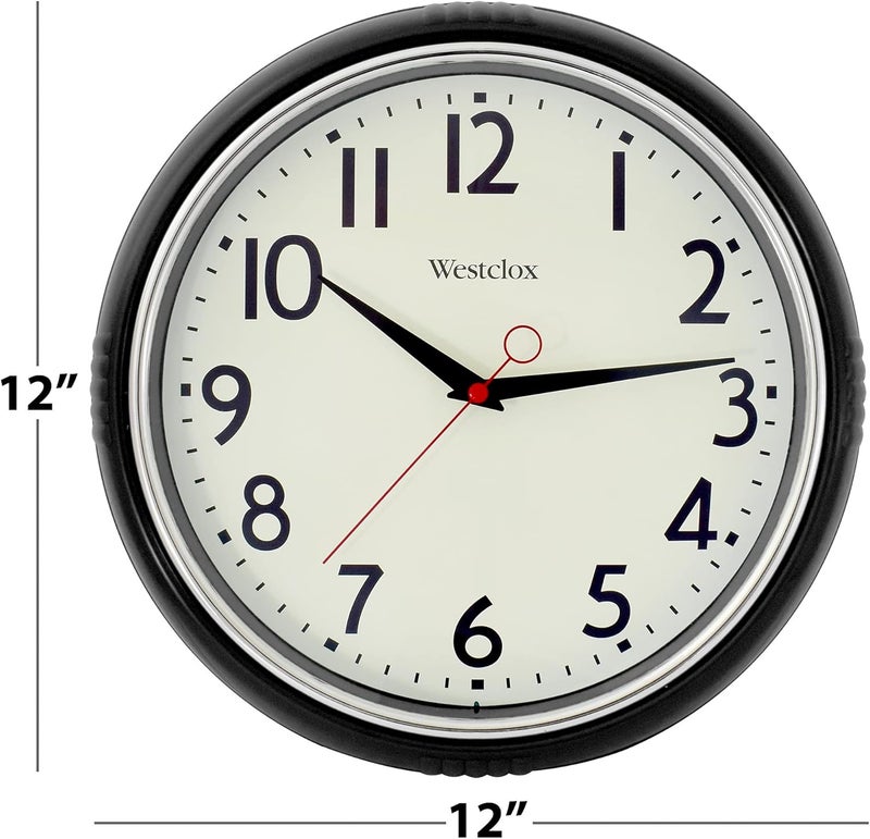 Westclox 1950s Retro Wall Clock for Men and Women Vintage Quartz Battery Operated Decorative Wall Clock Large EasytoRead Numbers Black 12 - Image 4