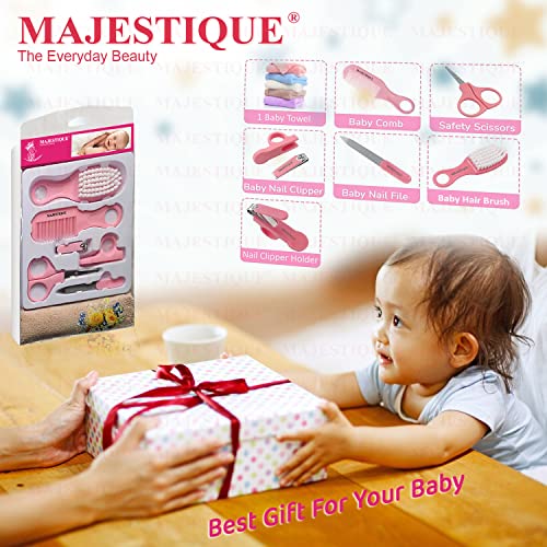 Majestique Baby Grooming Set - Baby Hair Brush, Comb, Nail Clipper, Nail File and Soft Baby Towel, Baby Products for New Born Baby Gifts Toddlers Infant Girl Boys Keep Clean (7 in 1 Pink) - Image 3