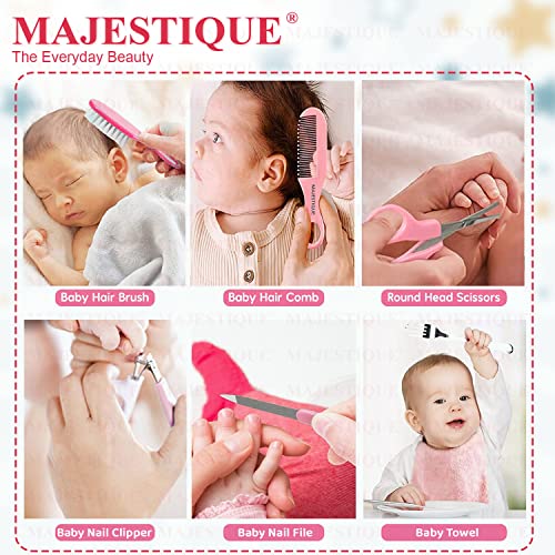 Majestique Baby Grooming Set - Baby Hair Brush, Comb, Nail Clipper, Nail File and Soft Baby Towel, Baby Products for New Born Baby Gifts Toddlers Infant Girl Boys Keep Clean (7 in 1 Pink) - Image 5