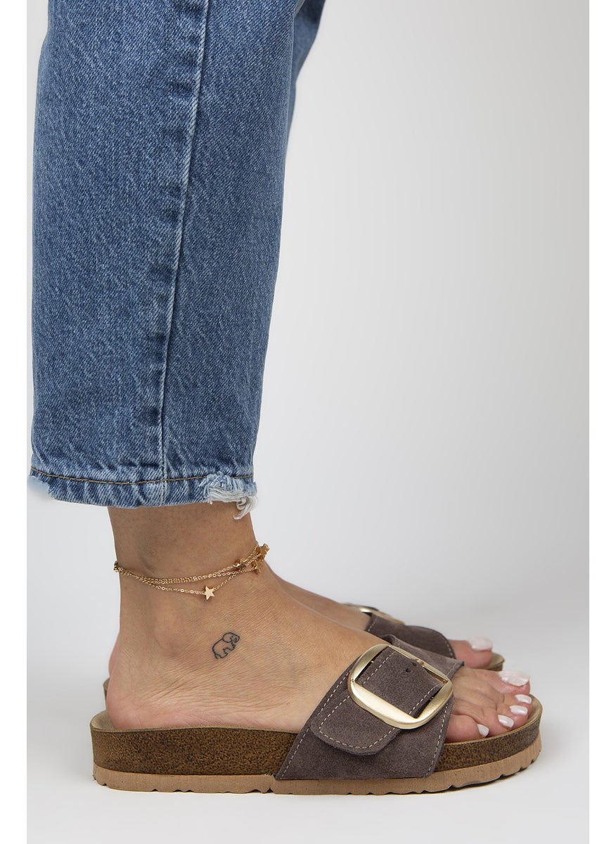 Manijero Jade Women's Leather Single Band Brown - Gold Slippers  - Image 4