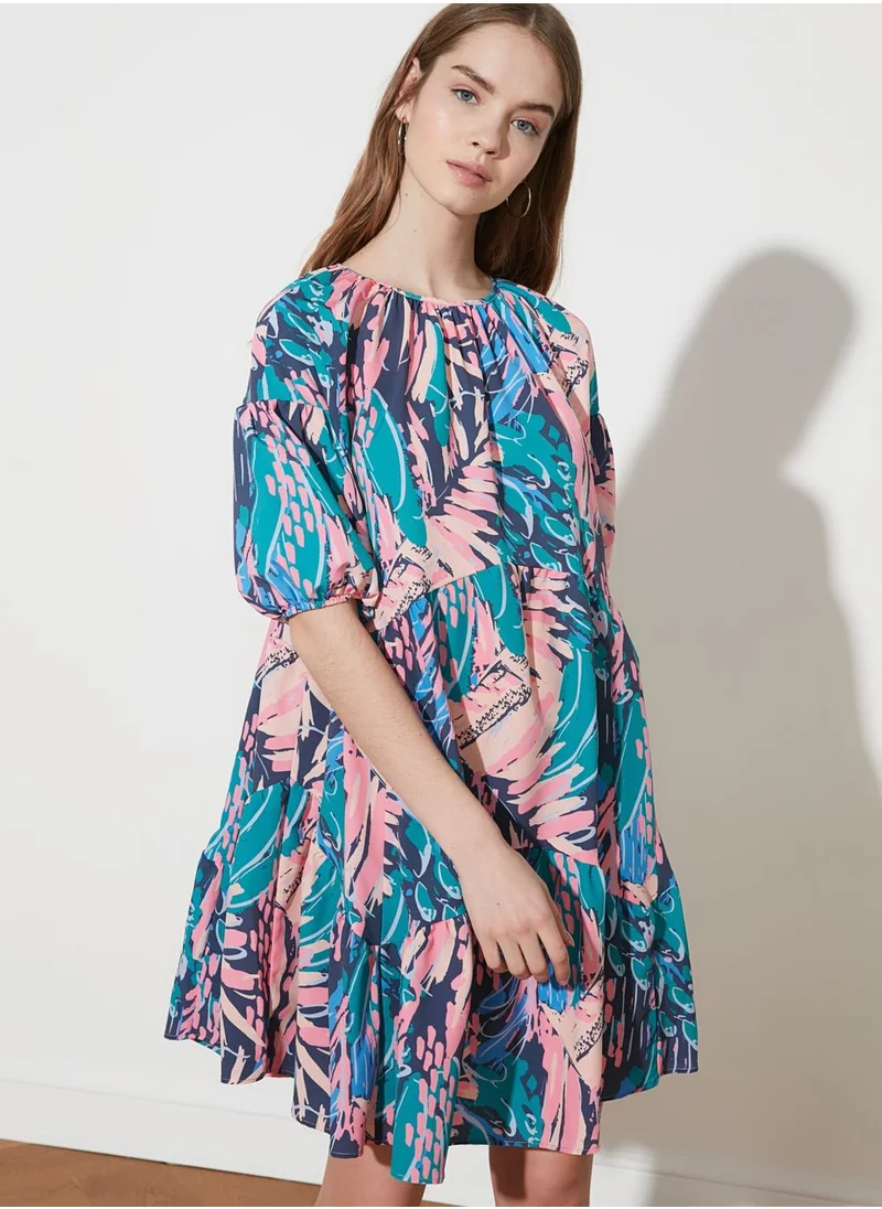 trendyol Puff Sleeve Floral Print Dress