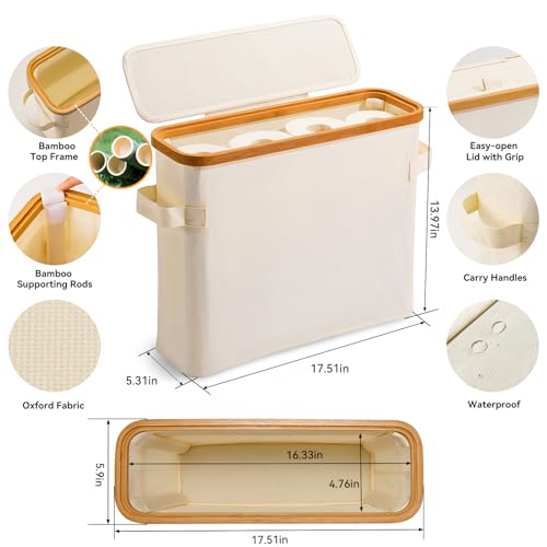 FuBegi Toilet Paper Storage Basket with Lid, Bamboo Toilet Paper Storage Holder Stand Organizer for Bathroom, Toilet Paper Storage Box Container with Handle Bin for RV Closet, Beige - Image 2