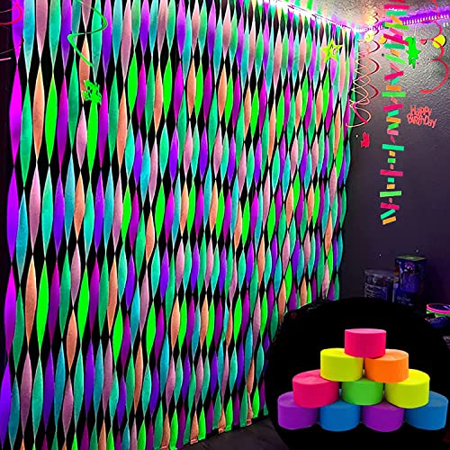 WELITTCON 600 feet Glow Crepe Paper Streamers UV Glow Party Neon Streamer Decorations Glow in The Dark Black Light Reactive Fluorescent Neon Paper Party Streamers Wedding Birthday Blacklight Party Supplies - Image 4