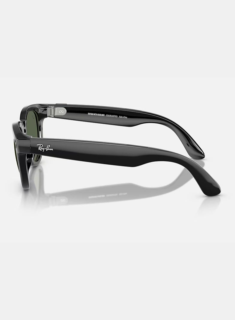 Meta Ray-Ban Headliner Sunglasses RW4009F, Ultra-wide 12 MP Camera & Five-mic System, Open-Ear Speakers, AI Technology, Single Touch & Voice Command Control, Green Lenses Shiny Black - Image 4