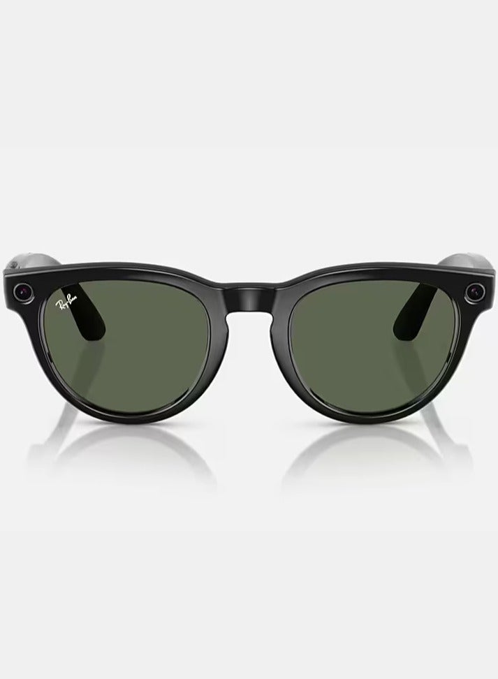 Meta Ray-Ban Headliner Sunglasses RW4009F, Ultra-wide 12 MP Camera & Five-mic System, Open-Ear Speakers, AI Technology, Single Touch & Voice Command Control, Green Lenses Shiny Black - Image 1