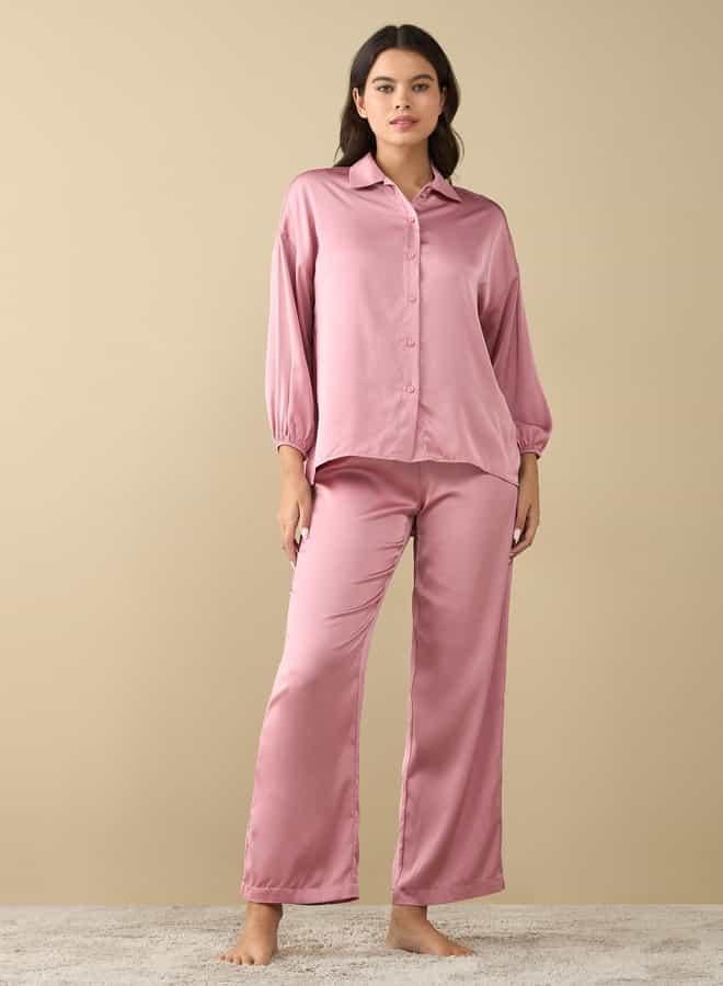 Splash FAV Solid Shirt with Long Sleeves and Pyjama Set  - Image 1