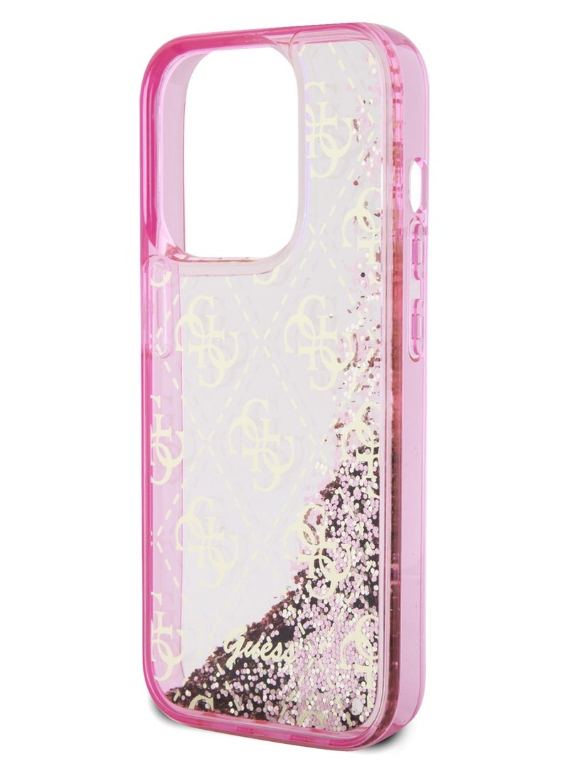 GUESS iPhone 15 Pro Case Liquid Glitter TPU Back Cover with 4G Pattern / Damage and Scratch Protection -Pink - Image 4