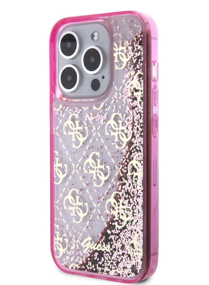 GUESS iPhone 15 Pro Case Liquid Glitter TPU Back Cover with 4G Pattern / Damage and Scratch Protection -Pink - Image 3