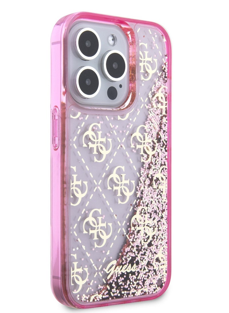 GUESS iPhone 15 Pro Case Liquid Glitter TPU Back Cover with 4G Pattern / Damage and Scratch Protection -Pink - Image 2
