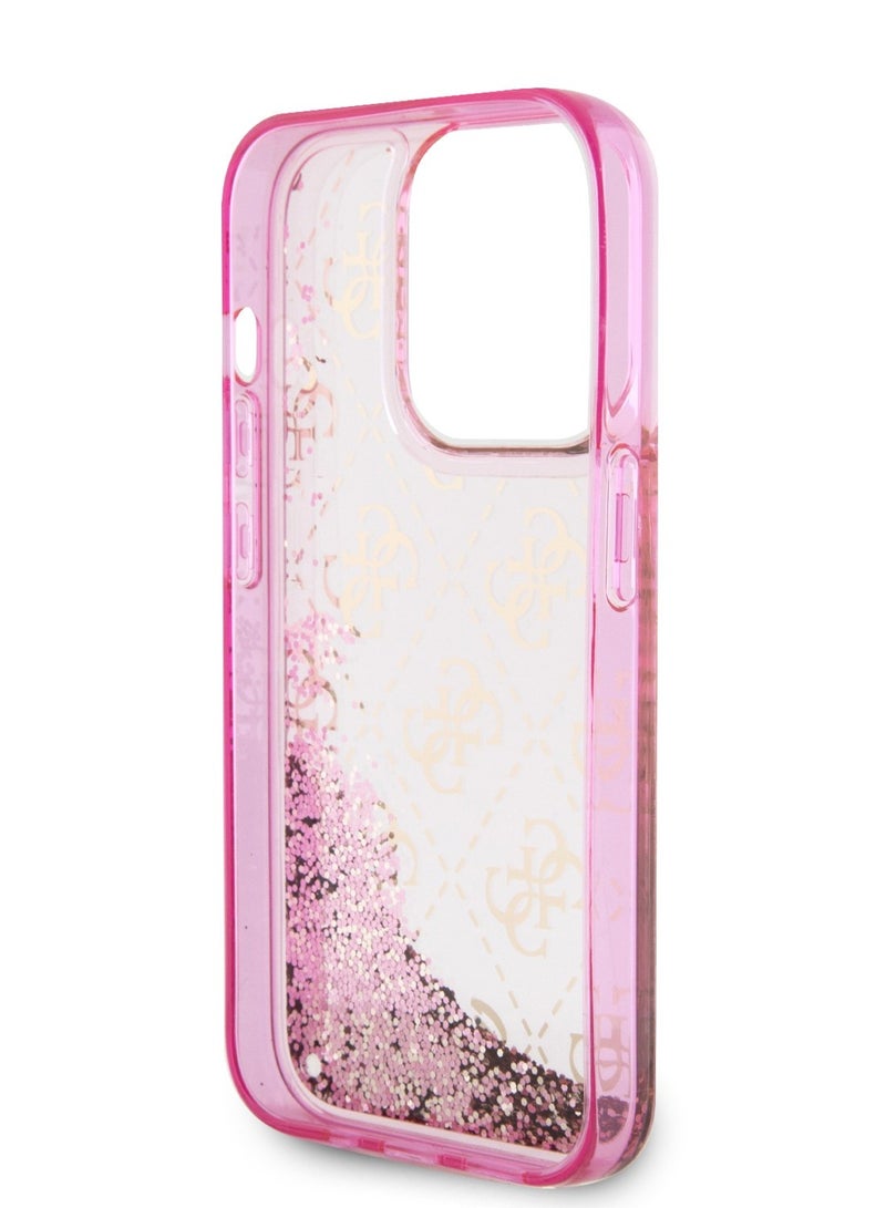 GUESS iPhone 15 Pro Case Liquid Glitter TPU Back Cover with 4G Pattern / Damage and Scratch Protection -Pink - Image 5