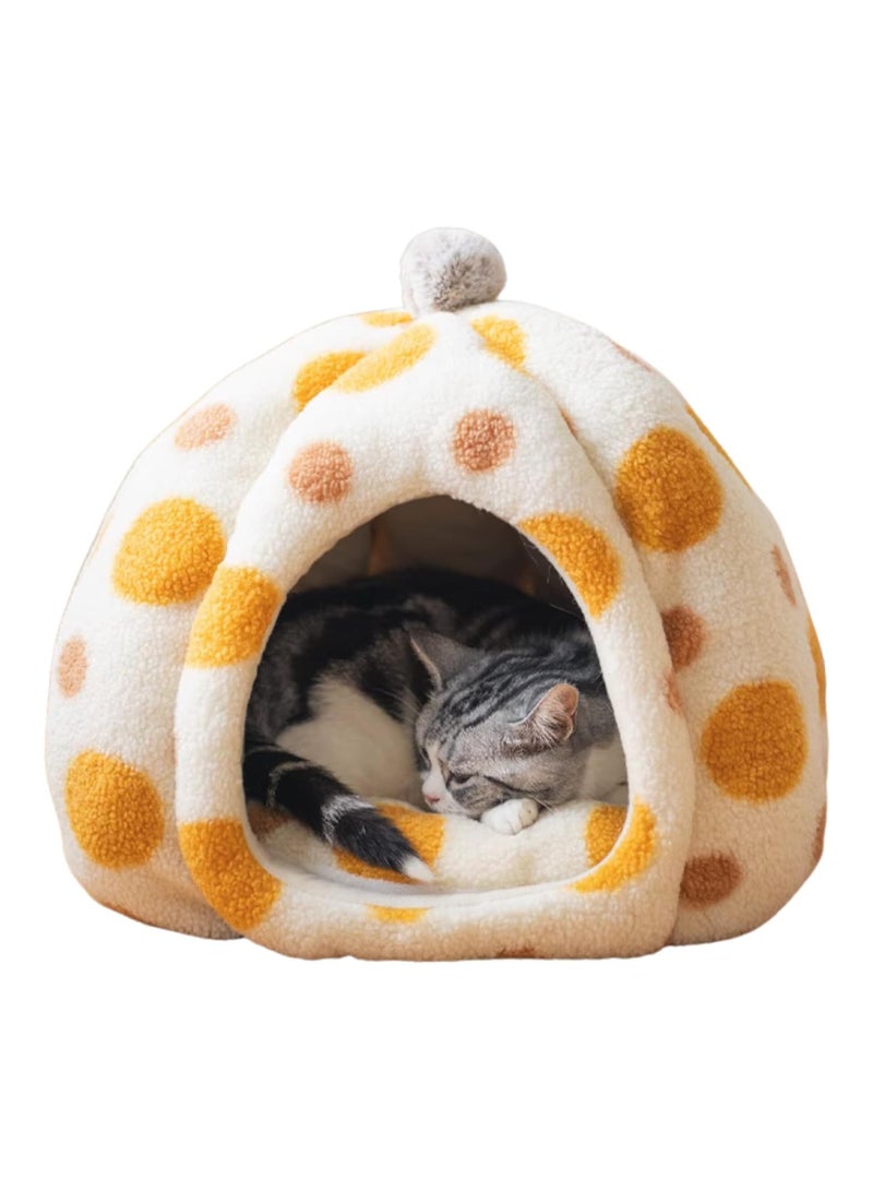عام سرير القطط بنقاط بولكا، مغارة مريحة دافئة نصف مغلقة، منزل لطيف ومريح للقطط الصغيرة الداخلية - Image 1