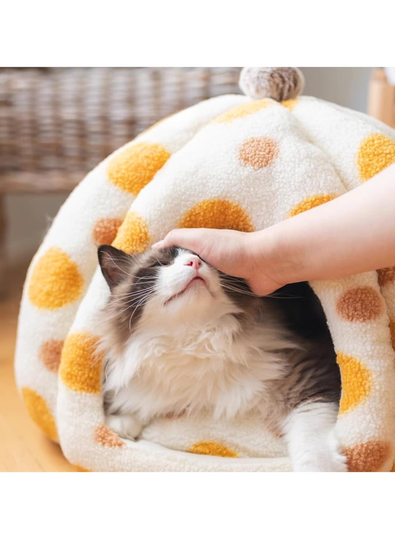 عام سرير القطط بنقاط بولكا، مغارة مريحة دافئة نصف مغلقة، منزل لطيف ومريح للقطط الصغيرة الداخلية - Image 2