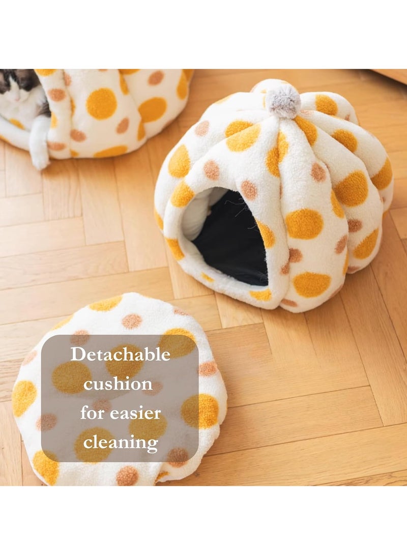 عام سرير القطط بنقاط بولكا، مغارة مريحة دافئة نصف مغلقة، منزل لطيف ومريح للقطط الصغيرة الداخلية - Image 3