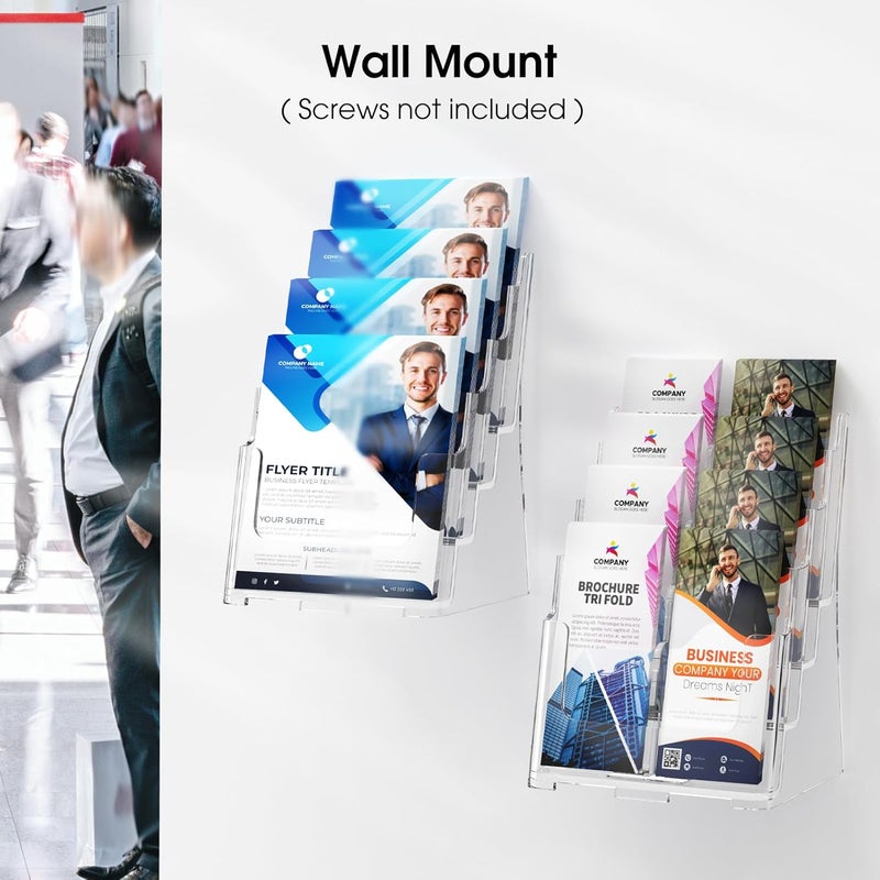 Max Gear Acrylic Brochure Holder 8.5 x 11 inch, 4 Tier Clear Literature Organizer Magazine Stand Display with Removable Divider for 4 x 9 inch Brochures, Pamphlet, Wall Mount or Countertop, 1 Pack - Image 5