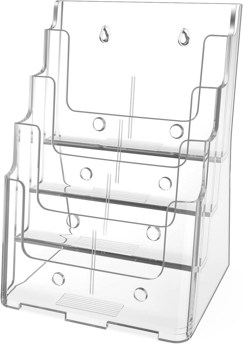 Max Gear Acrylic Brochure Holder 8.5 x 11 inch, 4 Tier Clear Literature Organizer Magazine Stand Display with Removable Divider for 4 x 9 inch Brochures, Pamphlet, Wall Mount or Countertop, 1 Pack - Image 1