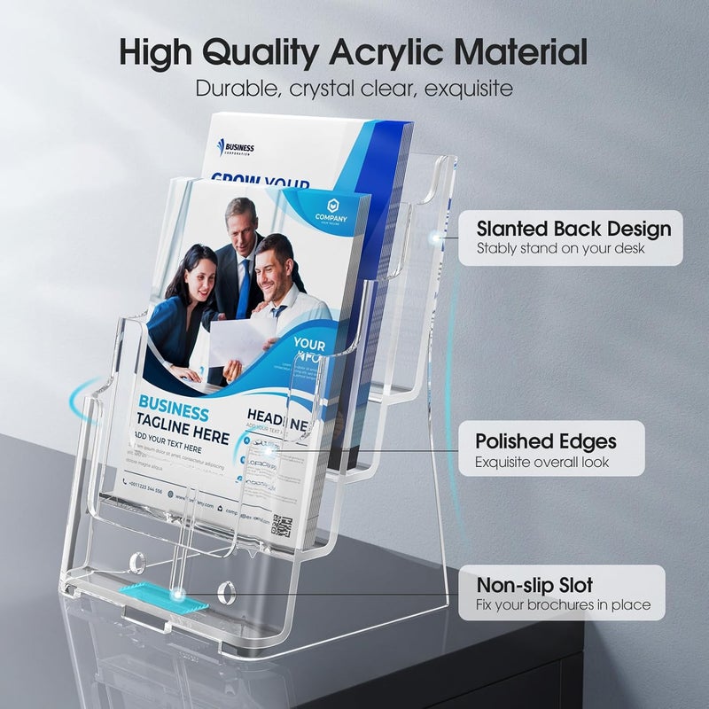 Max Gear Acrylic Brochure Holder 8.5 x 11 inch, 4 Tier Clear Literature Organizer Magazine Stand Display with Removable Divider for 4 x 9 inch Brochures, Pamphlet, Wall Mount or Countertop, 1 Pack - Image 4
