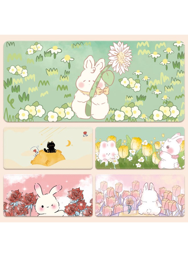 Generic - Small Free Child Cute Cartoon Table Pad Oversized Computer Keyboard Mouse Pad Girls Desktop Learning Office High Color Value-Color:900*400*2mm-Pattern:TU-Pumpkin Bunny Bear - Image 1