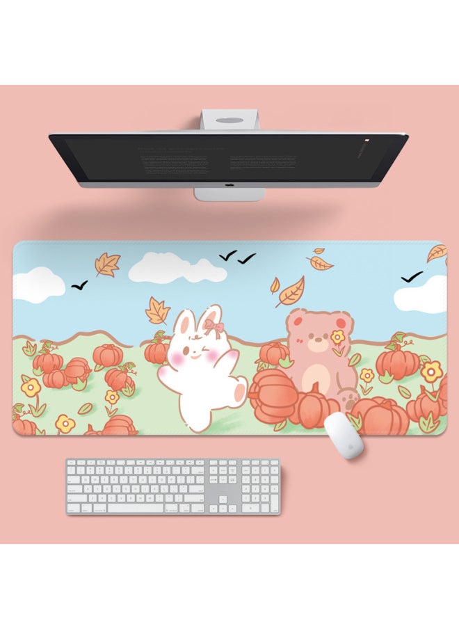 Generic - Small Free Child Cute Cartoon Table Pad Oversized Computer Keyboard Mouse Pad Girls Desktop Learning Office High Color Value-Color:900*400*2mm-Pattern:TU-Pumpkin Bunny Bear - Image 1