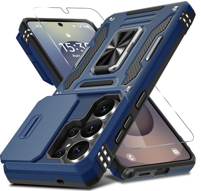 DEERLAMN Case for Samsung Galaxy S26 Ultra 6.9-Inch with Slide Camera Cover+Screen Protector(1 Pack), Rotated Ring Kickstand Military Grade Shockproof Protective Cover-Navy Blue - Image 1