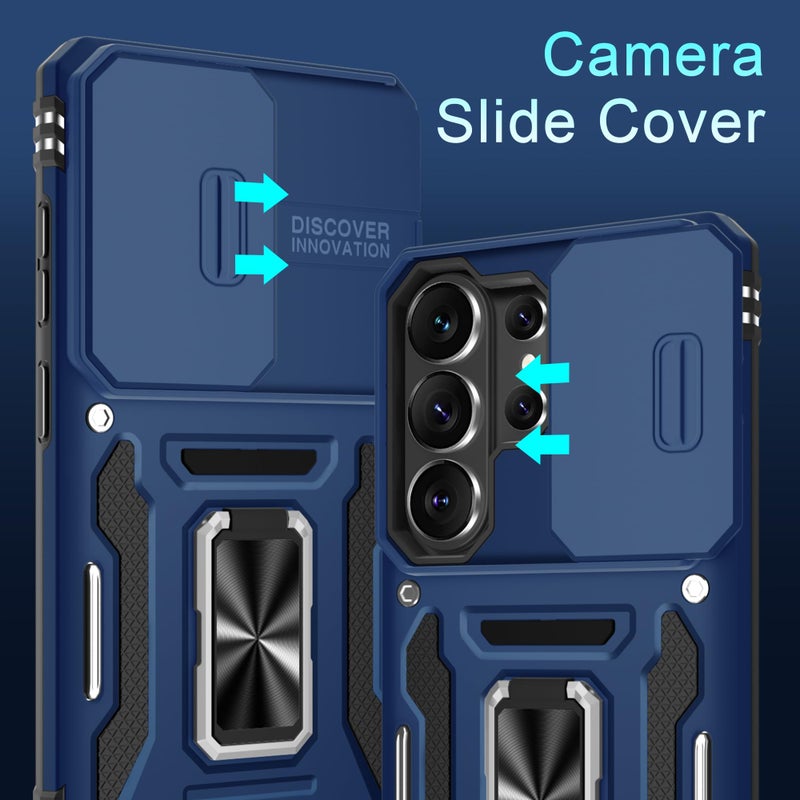 DEERLAMN Case for Samsung Galaxy S26 Ultra 6.9-Inch with Slide Camera Cover+Screen Protector(1 Pack), Rotated Ring Kickstand Military Grade Shockproof Protective Cover-Navy Blue - Image 2