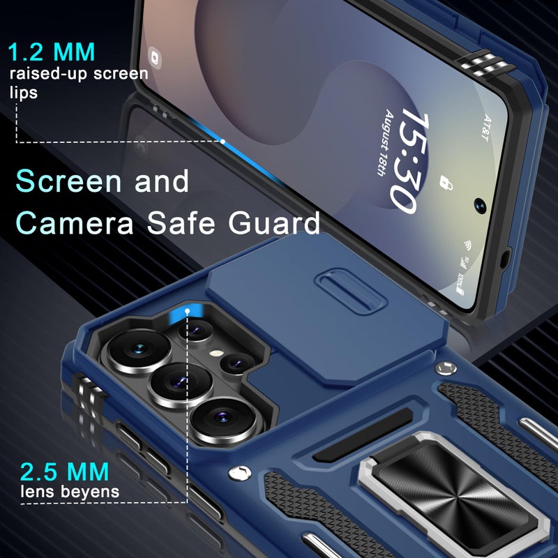 DEERLAMN Case for Samsung Galaxy S26 Ultra 6.9-Inch with Slide Camera Cover+Screen Protector(1 Pack), Rotated Ring Kickstand Military Grade Shockproof Protective Cover-Navy Blue - Image 5