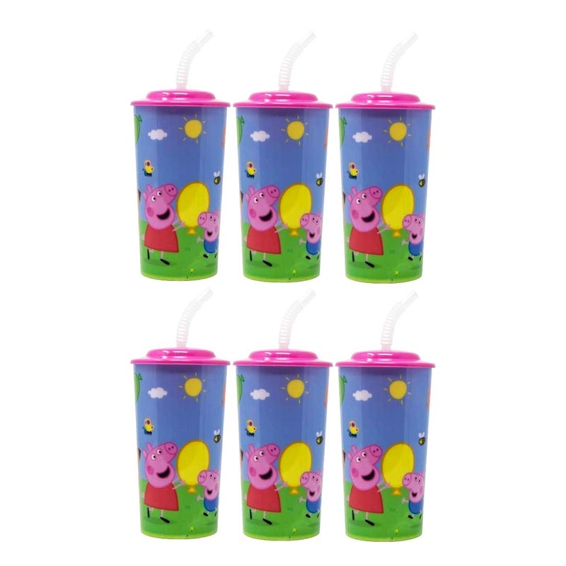 Zak Designs 6Pack Peppa Pig 16oz Reusable Sports Tumbler Drinking Cups with Lids Straws