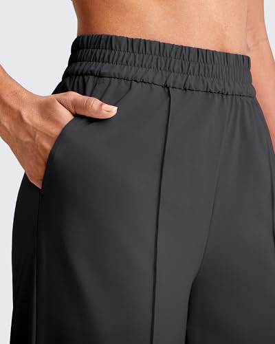 G4Free Lightweight Travel Pants Women Petite Wide Leg Pants Casual Summer Stretchy Pull On Elastic Waist Pants (Black,M,27") - Image 5